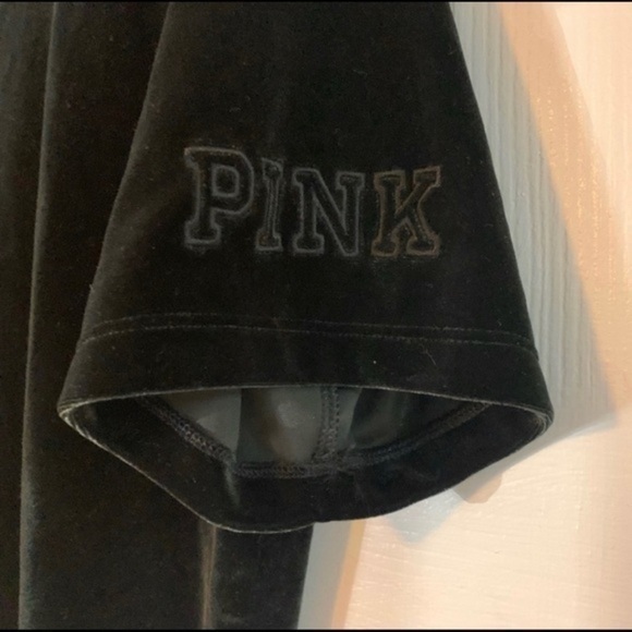 PINK Victoria Secret Black Velvet T Shirt Medium - Picture 3 of 7